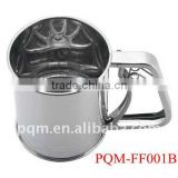 Durability passing FDA 9.7* 12.8cm manual stainless steel flour sifter with 3 lays meshes 001B