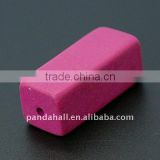 Wood Beads, Dyed, Rectangle, HotPink, about 15x36x15mm, hole: 4mm(WOOD-A010-8)