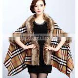 2015 Europe and United States New Women's Fur Shawl Cardigan Grid Cape Coat