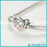 925 Sterling Silver NICE Naughty Word Heart Beads Charms With Pink Crystal for DIY Jewelry Making Baby Gift thumbnail-4