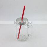 16oz Clear Glass Mason Jar With Silver Lid and Straws thumbnail-1