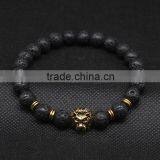 Antique Gold and Silver Plated Leo Lion Head Lava Stone Beads Charm Bracelet