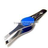 slanted stainless steel tweezer with pp decorating on both sides