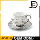 240ml Silver Extravagant Fine Ceramic Bone China Coffee Cup and Saucer