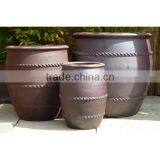 Large Dark Clay Planter With Rings. Set of 3. thumbnail-1