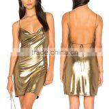 Sexy Glod Necked Women Bodycon Slip Spaghetti Strap Party Dress With Picture HSd5063 thumbnail-1