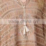 New Arrival Ladies Fashion Design Elegant Winter/Autumn Tan Colour Dolman/ Cape/Shawl Coat With Fringing and Beading for Women thumbnail-5