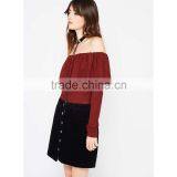 Guangzhou Clothing Long Sleeve off Shoulder Ruffle Knit Top Latest Saree Blouse Designs thumbnail-2