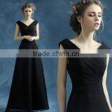 Sexy Satin Deep v Neck Gown Black Long Dress Beach Patterns thumbnail-1
