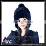 CX-C-116H Hand Knitted Beanie With Fur Ball Stock Rex Rabbit Fur Ladies Hats thumbnail-6