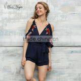 Maxnegio Hot Sale Fashion Jumpsuits Rompers Women Embroidery Design Playsuit