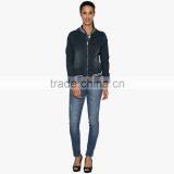 Blue Washed Women Plain Baseball Jacket Outdoor With Zipper Wholesale thumbnail-2