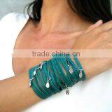 Sliced Leather Bracelet, Leather Cuff - Charm Bracelet, Multi Strap Bracelet, Wrapped Leather Bracelet thumbnail-1