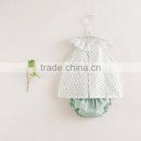 Wholesale Summer New Design Clohing Set Girl Green Star Cotton Linen Suit Match Solid Green Bloomer thumbnail-2
