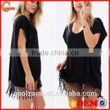 Women Oversized v Neck Coverup Sexy Kaftan With Fringe thumbnail-1