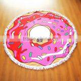 Round Custom Printing Beach Towel With Tassel White & Black Cotton Circle Beach Towels thumbnail-2