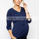 2014 Wholesale Maternity Clothes 3/4 Sleeve V-Neck Blouse With Tie Belt thumbnail-1