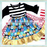 Baby Girl Dress 2017 Wholsesale Boutique Kids Clothing Long Sleeve Black Stripe Toddler Maxi Frock Designs thumbnail-1