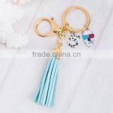 New Fashion Lobster Clasp Gold Plated Halloween Sugar Skull " 5 " Pendants With Velvet Suede Blue Tassel Key Chains Key Rings thumbnail-3