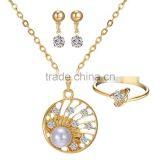 Bride Wedding Jewelry Set Crystal Women Necklace Earrings With Big Pearl