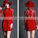 2015 European Style Women Dress / Red Lace up Skirt Long Sleeve thumbnail-2