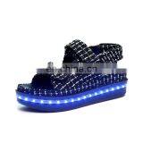 New Design 7colors Light Shoes Comfort Low Platform Womens Summer Plaid USB Charge Led Luminous Sandals Ladies LED Shoes thumbnail-2