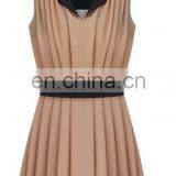 Sexy deep V neck sleeveless fashion women chiffon dress wiht black elasthan waistband