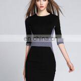 Ladies Latest Dress With Knitted Color Patchwork Half Sleeves Slimming Dress thumbnail-2