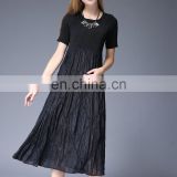 Fashion New Summer Dress Women Casual long dress black pleated dress for girls