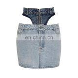 TWOTWINSTYLE Women Skirt Elegant Patchwork Denim High Waist Hollow Out Hit Color Mini Skirts