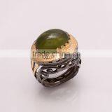 925 SOLID STERLING FINE SILVER PREHNITE RING BLACK & GOLD RHODIUM thumbnail-1
