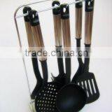 Passing SGS Senior 7-pieces Black Nylon Kitchen Utensil Set With Stainless Steel Hollow Handle and Metal Stand 001A thumbnail-1