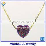 Synthetic Light Purple Heart Opal Stone Pendant18K Golden Plated 925 Sterling Silver Chain Necklace thumbnail-1
