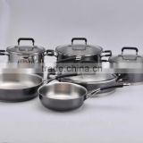 Stainless steel 9pcs cookware set with black paint exterior