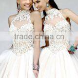 Ball Gown White Tulle Lace See Through Halter White Dress thumbnail-1