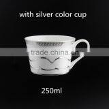 With Silver Color Decal 250ml Ceramic Coffee Cup Round Shape Bone China Tea Cup With Saucer thumbnail-3