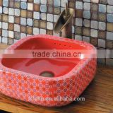 Handpainted ceramic art basin colorful countertop round sink porcelain flower edge bowl vanity top GD-F08