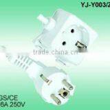 Power Cord GS/CE 16A 250V Extension Socket for Ironing Board With VDE Cable H05VV-F 3G1.0mm2 2.0meters White