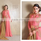 Glided Peach Georgette Palazzo Churidar Suit/beautiful salwar kameez online
