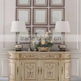 Hand Painted Classic Chest Of Drawers, Antique Living Room Cabinet With Veneer Top, Exquisite Wood Carved Curio Sideboard