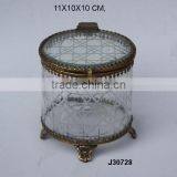 Antique Brass Finished Round Glass and Brass Box Available in Otehr Shapes and Finishes