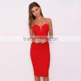 Red Cut Out Bodycon Dress Multi Strap Midi Dress thumbnail-2