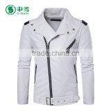 Fashion Style Multi Zippers Windproof Mens White / Red / Black Punk Leather Jacket for Sale thumbnail-2