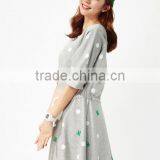 Female Money Shallow Hemp Grey Knitted Rabbit Dot Printing on the Waist Rope Bat Sleeve Dress thumbnail-5