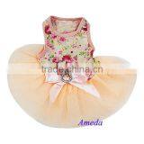 NEW Tea Rose Peach Pink Flower Crystal Bow Party Dress Small Pet Dog Cat Clothes XS-L thumbnail-1