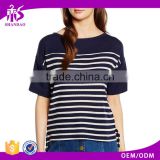 2017 Guangzhou Wholesaler 180g 95% Cotton 5% Polyester Summer Stripe Short Sleeve Waffle T Shirt Woman