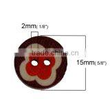 Wood Sewing Buttons Scrapbooking 2 Holes Round Multicolor Flower Pattern thumbnail-2