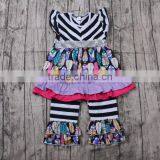 China Imports Clothing Colorful Feather Print Baby Outfits With Stripe Pants Boutique Girl Clothing thumbnail-2