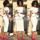 Women Sexy Off The Shoulder Ruffle Slim Fit Bodycon Cocktail Party Midi Dress thumbnail-1