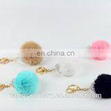 New Design Custom Faux Rabbit Fur Pom Pom Ball Keychain With Crystal Decorated for Girls' Gift Bag Accessories Car Pendant thumbnail-5